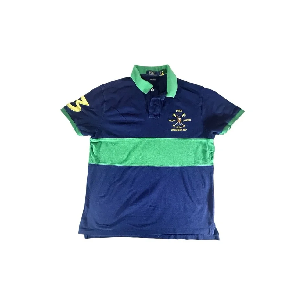 Polo Ralph Lauren Shirt Adult Large Blue Big Pony Rugby Custom Slim Fit Mens
